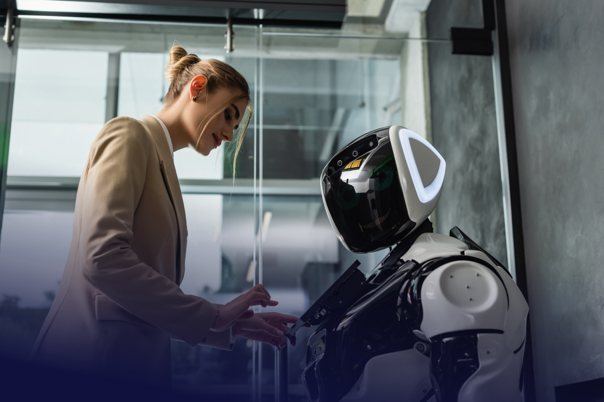 Human working on robot
