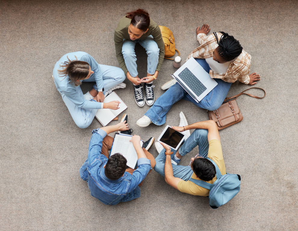 university students working as a group