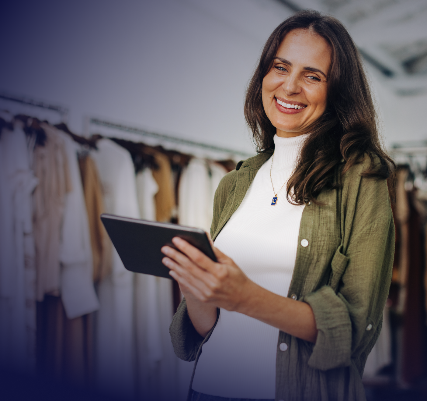 retail worker holding tablet