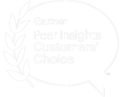 Gartner Peer Insights Customers' Choice 2023 award badge with laurel wreath and speech bubble icon.