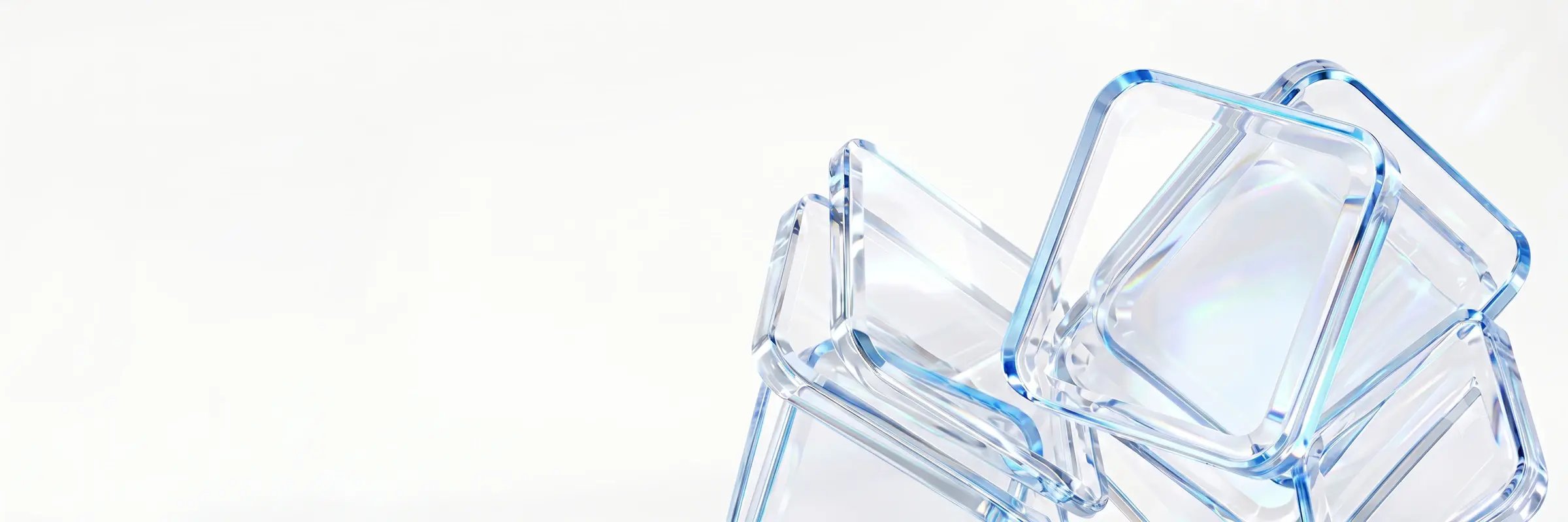 Abstract 3D transparent glass tiles composed of interconnected geometric blocks, representing identity security.