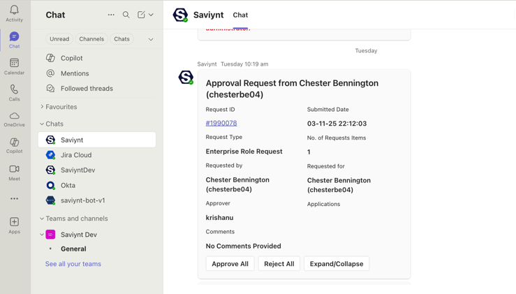 Native Teams cards with one-click approvals