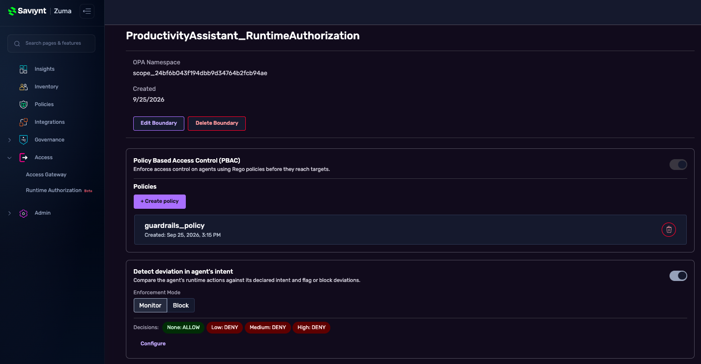 Productivity Assistant - Run Time Authorization