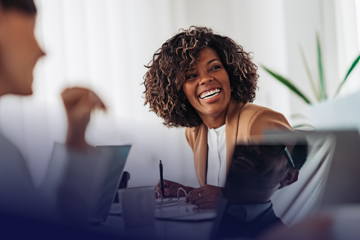 Female office worker smiling