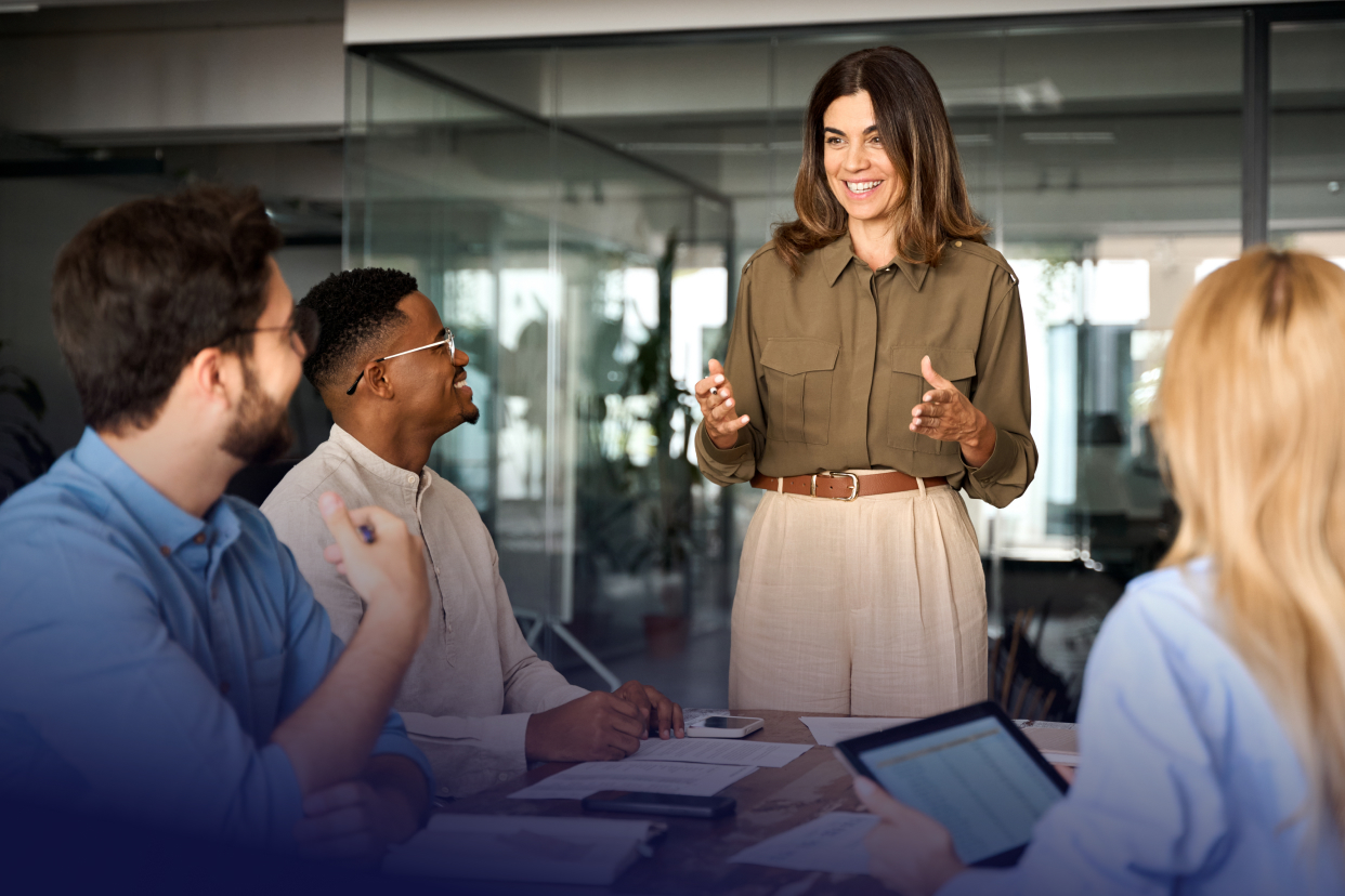 Coworkers in a meeting in an office conference room