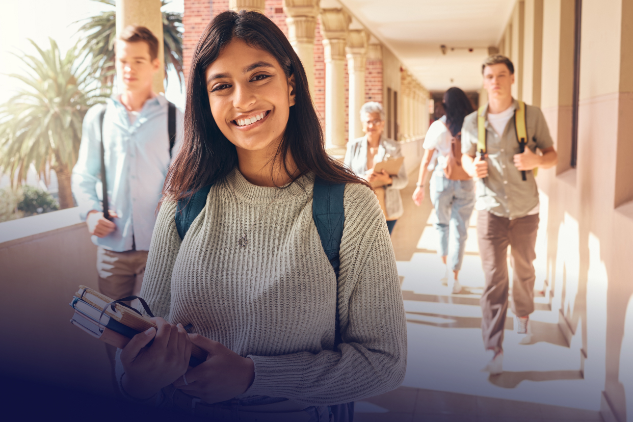 University student in hallway