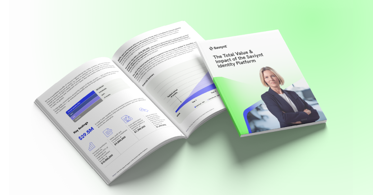 Infographic showcasing the Saviynt Identity Platform’s impact, including a $29.5M total benefit, 269% ROI, and sub-9-month payback period across productivity, compliance, cost optimization, and security posture. - Saviynt