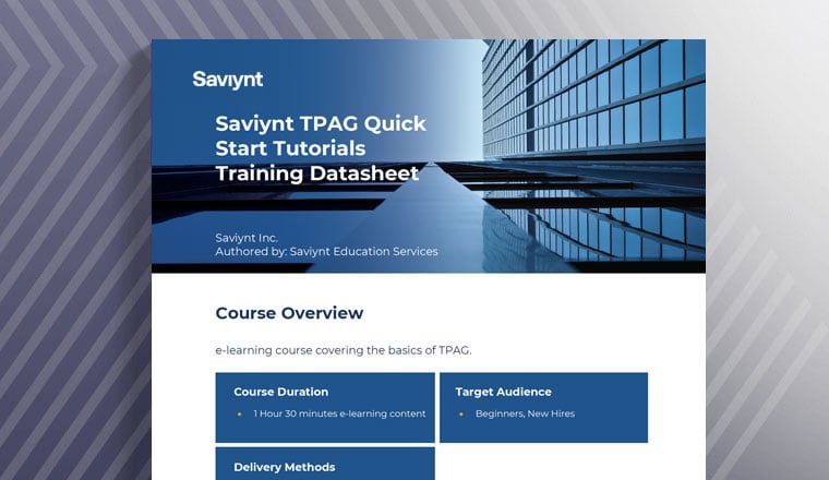 Saviynt TPAG Quick Start Tutorials Training Datasheet